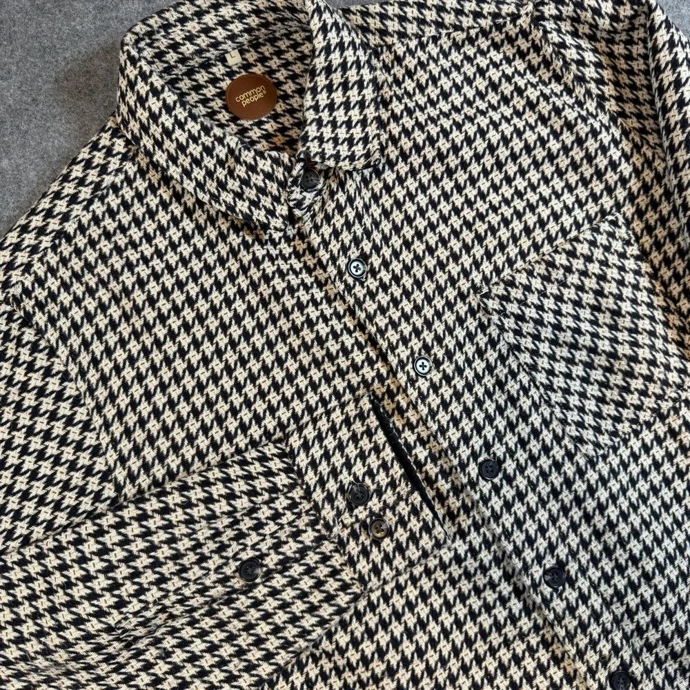 Common People Jacket Mens Large Black Houndstooth Tweed Button Front Overcoat